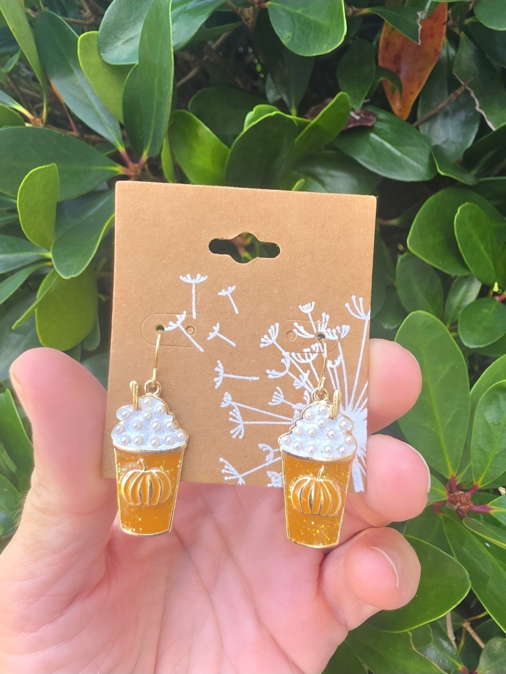 New Women's Glitter Pumpkin Spice Frappe Whipped Cream Fall Coffee Earrings
